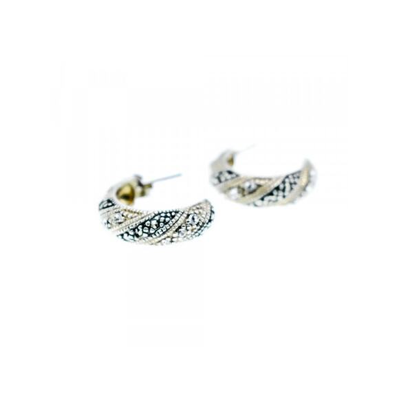925 Sterling Silver CZ & Marcasites Stud Earrings - Picture 1 of 8